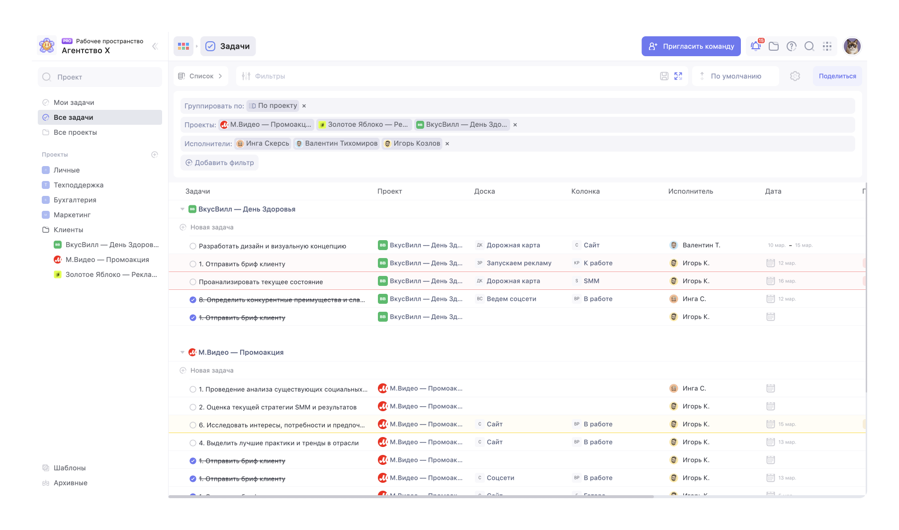 Задачи и проекты WEEEK Задачи и проекты WEEEK