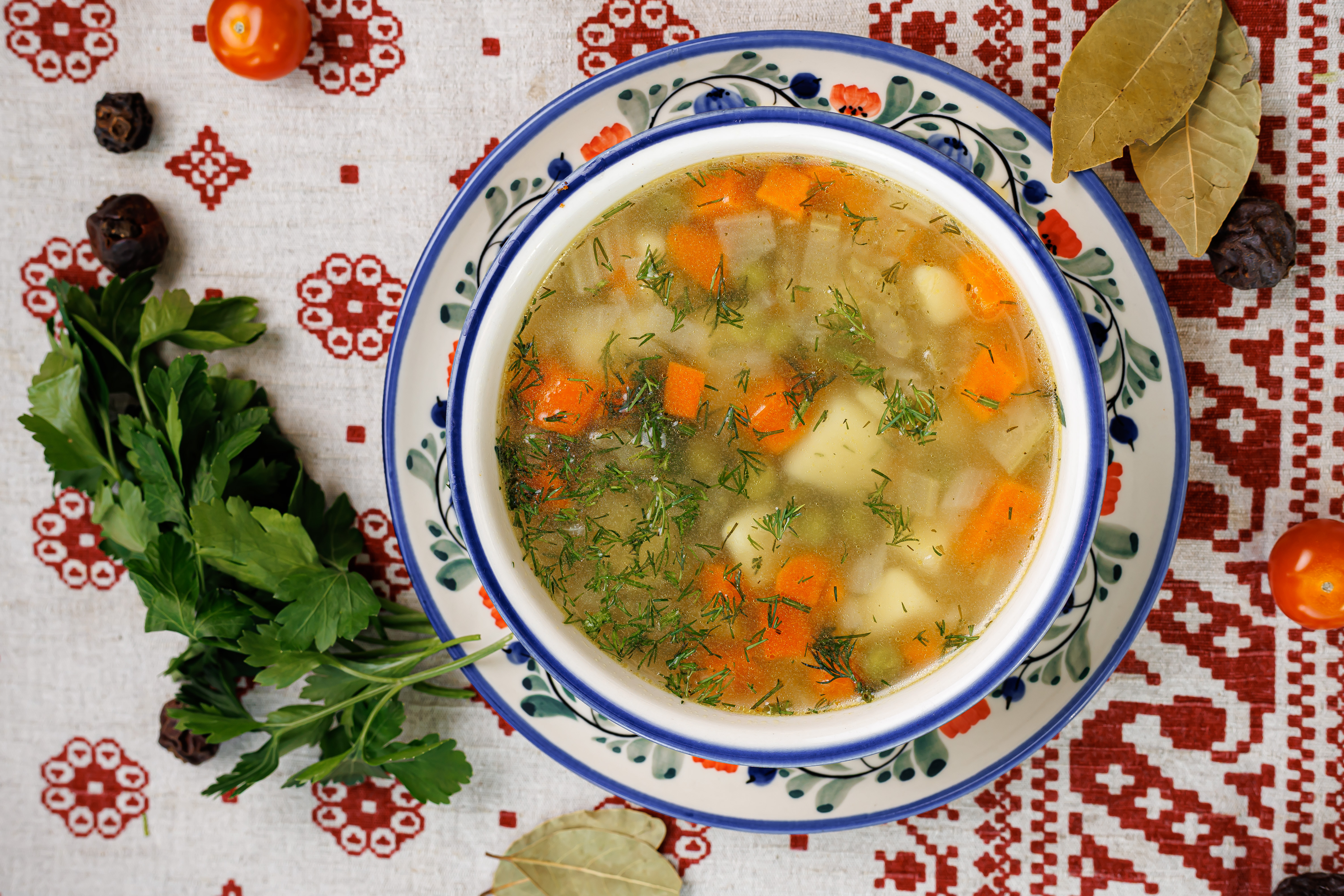 Суп овощной с зеленым горошком 250 мл, порц