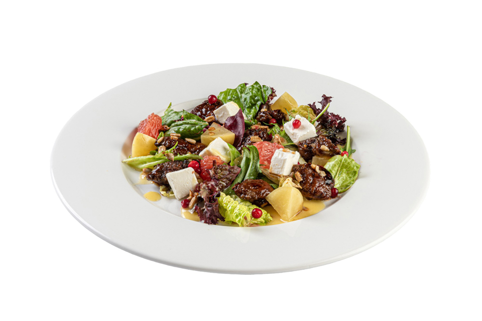 Салат с куриной печенью и грейпфрутом