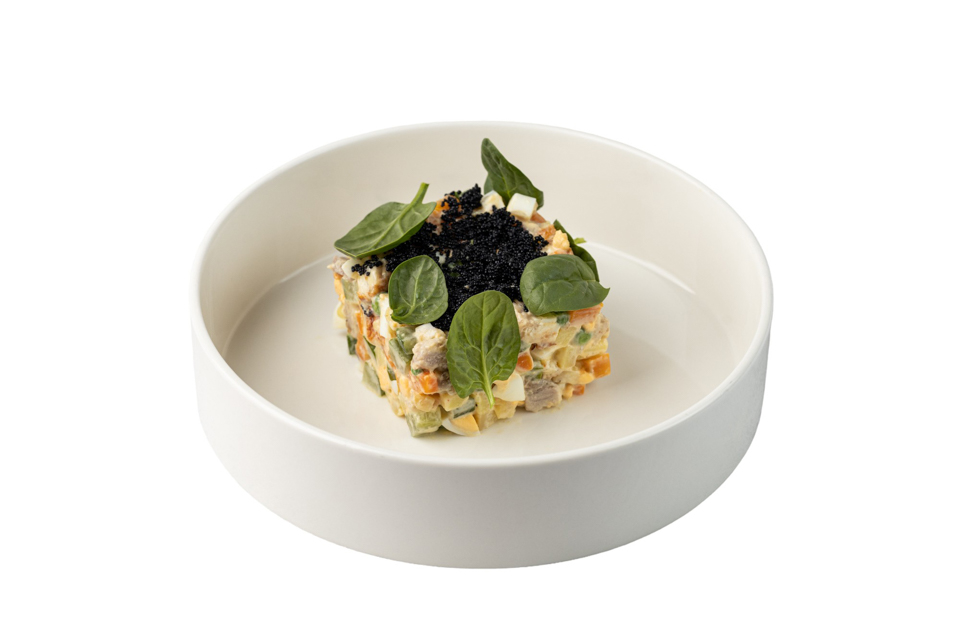 Оливье с копченым сомом