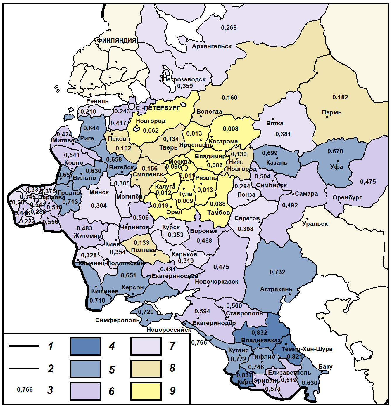 Карта российской империи до 1917 года с губерниями