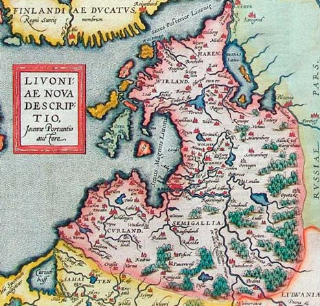 Карта Ливонии из атласа Абрахама Ортелия, XVI в.