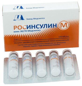 Росинсулин м микс 30.70 медсинтез суспензия для и.п.к 100 ме.мл 5 мл 5 шт