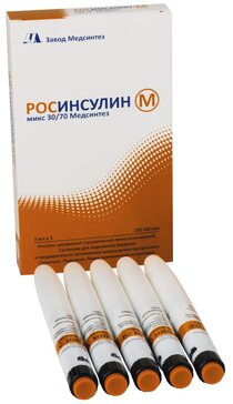 Росинсулин м микс 30.70 медсинтез суспензия для и.п.к 100 ме.мл 3 мл карт. в шприц-ручках росинсулин комфортпен 5 шт
