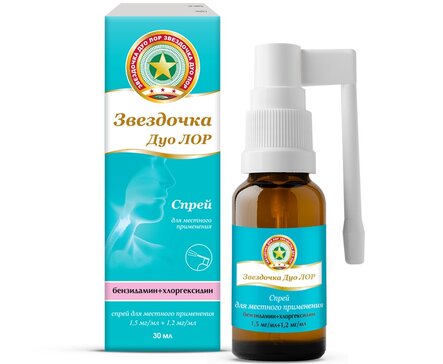 Звездочка дуо лор спрей для мест.пр. 1.5 мг.мл+1.2 мг.мл 30 мл фл