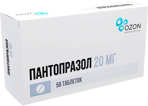 Пантопразол таб киш.раств. п.об 20мг 56 шт озон