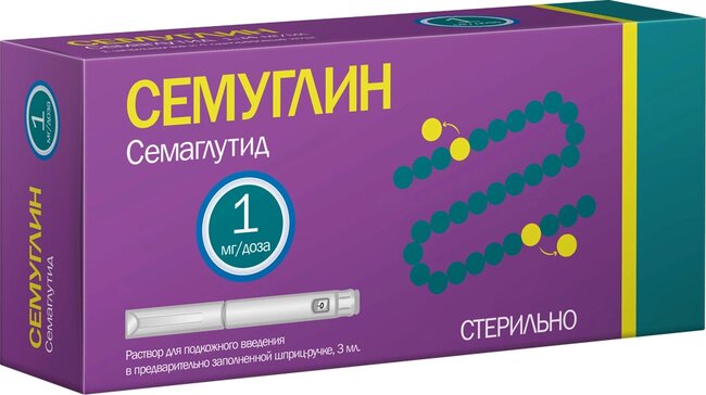 Семуглин раствор 1 мг.доза 3 мл шприц-ручка 1 шт для подкожного введения, в комплекте с иглами 4 шт