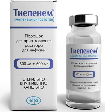 Тиепенем порошок 500 мг+500 мг фл 1 шт для приготовления раствора для инфузий