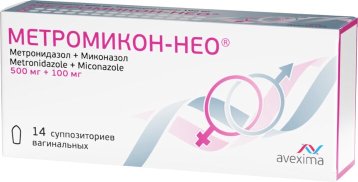 Метромикон-Нео суппозитории вагинальные 500 мг+100 мг 14 шт