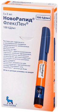 Новорапид флекспен раствор для и.в.в.п.к 100ме.мл 3мл (картридж+шприц-ручка) 5 шт